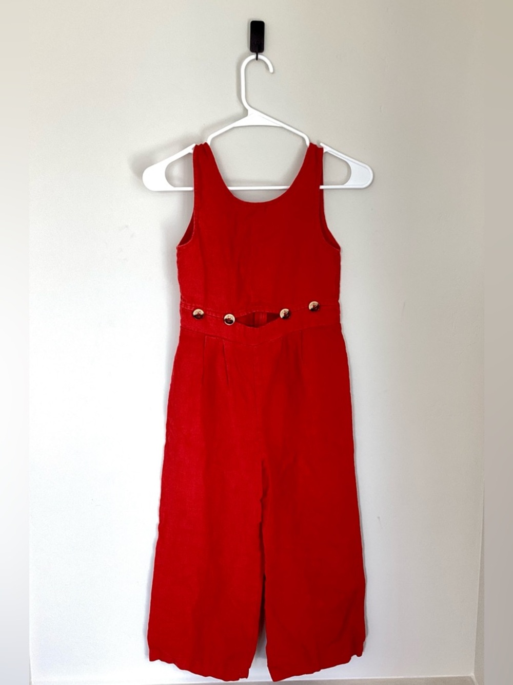ZARA Kids Girls Red Linen Cut Out Waist Wide Leg Jumpsuit Size 10